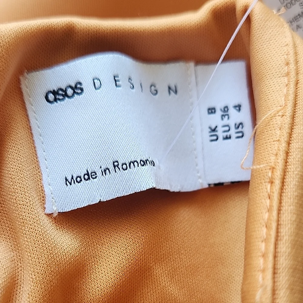 ASOS Pale Peach-Orange Asymmetrical Ruffled One-Shoulder Dress — Size 4, NWT - Picture 9 of 10